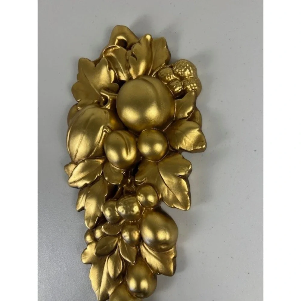 Vintage Roman Art Co Gold Fruit Wall‎ Chalkware Resin Plaque Mid Century 14 Inch